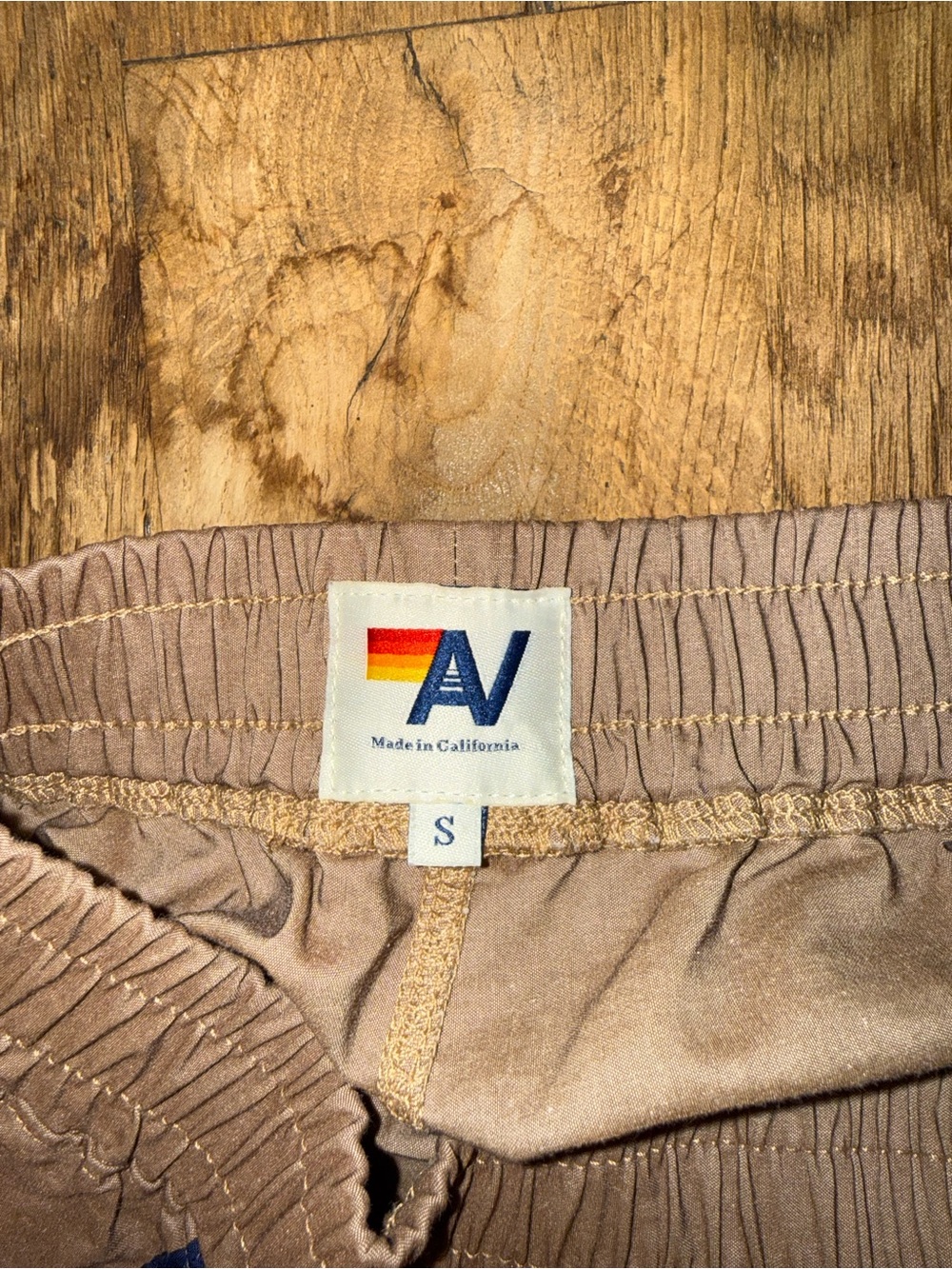 Aviator Nation Taupe Athletic Shorts with Rainbow Stripe Accents - Picture 3 of 4